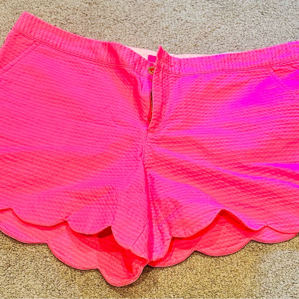 Lilly Pulitzer Bright Pink Scalloped High Waist Shorts